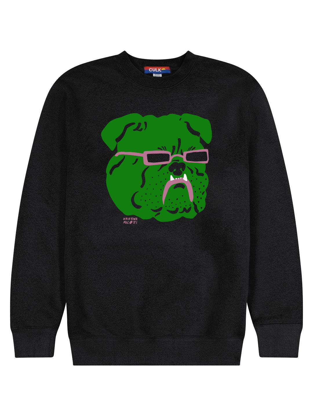 Green Bulldog Crewneck Black by Kristina Micotti-Culk