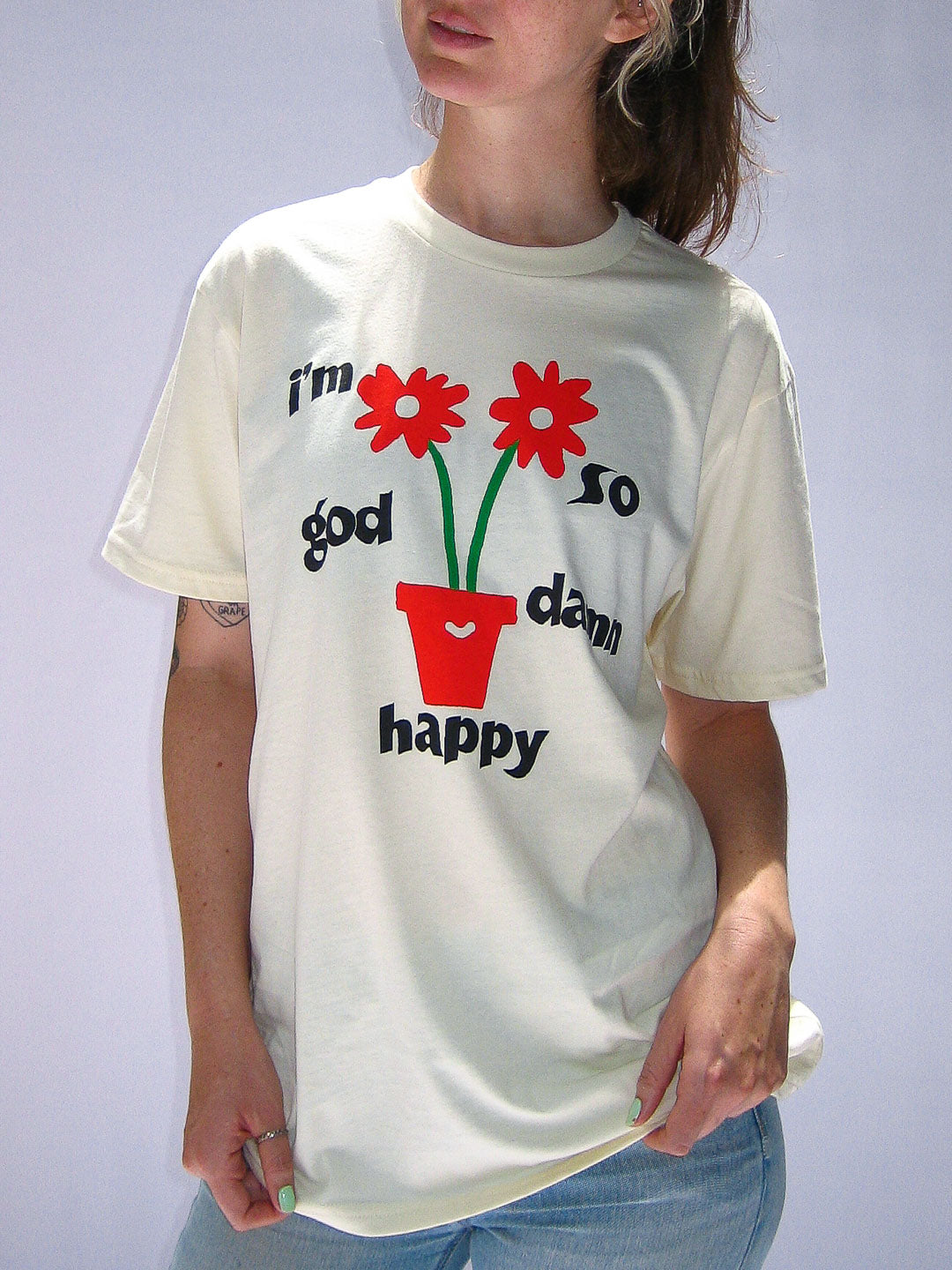 I'm So God Damn Happy Tee Cream-Culk