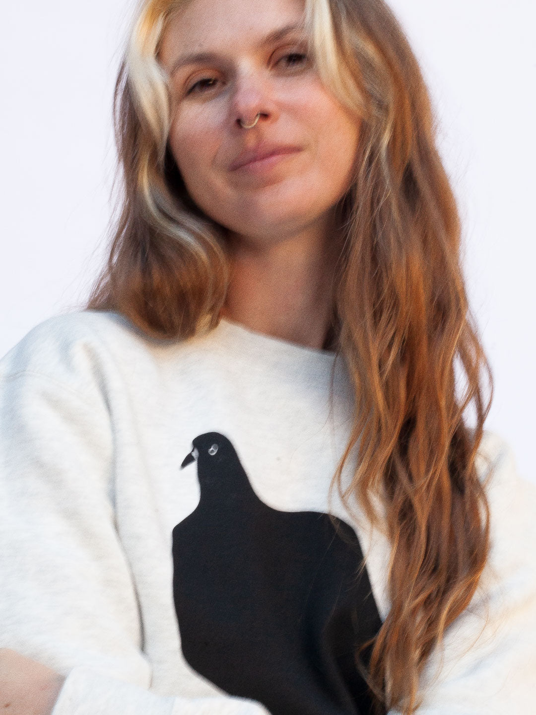 Pizza Pigeon Crewneck Heather Cream by Orlie K.-Culk