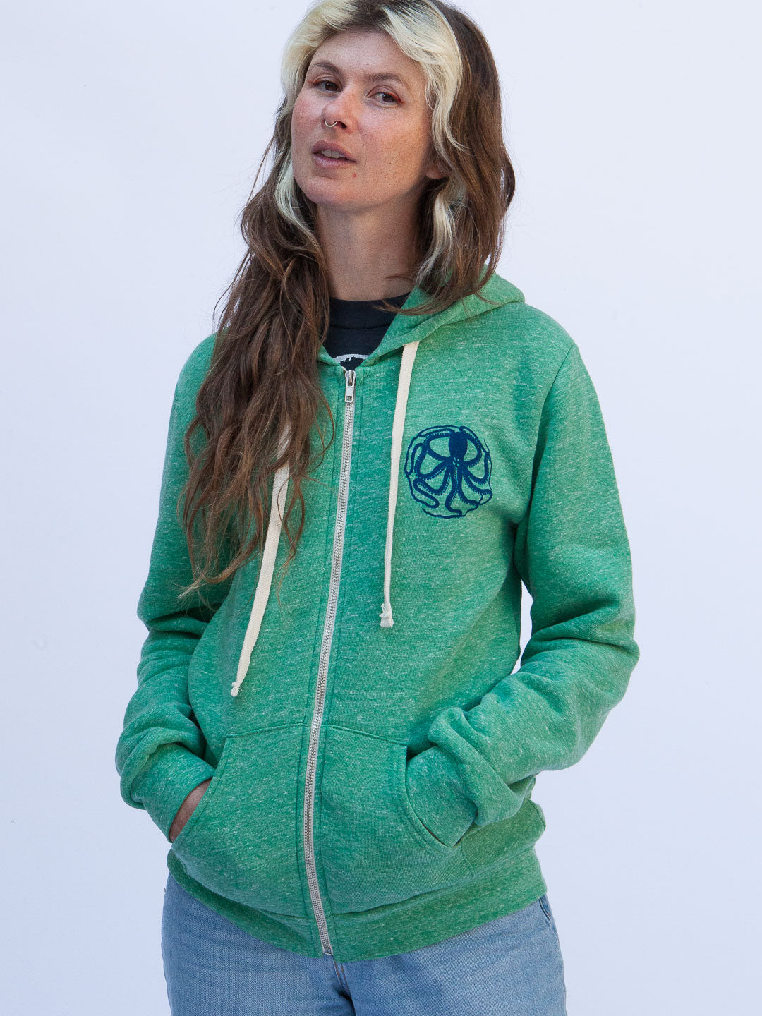 Octopus Zip-up Hoodie Tri-Green