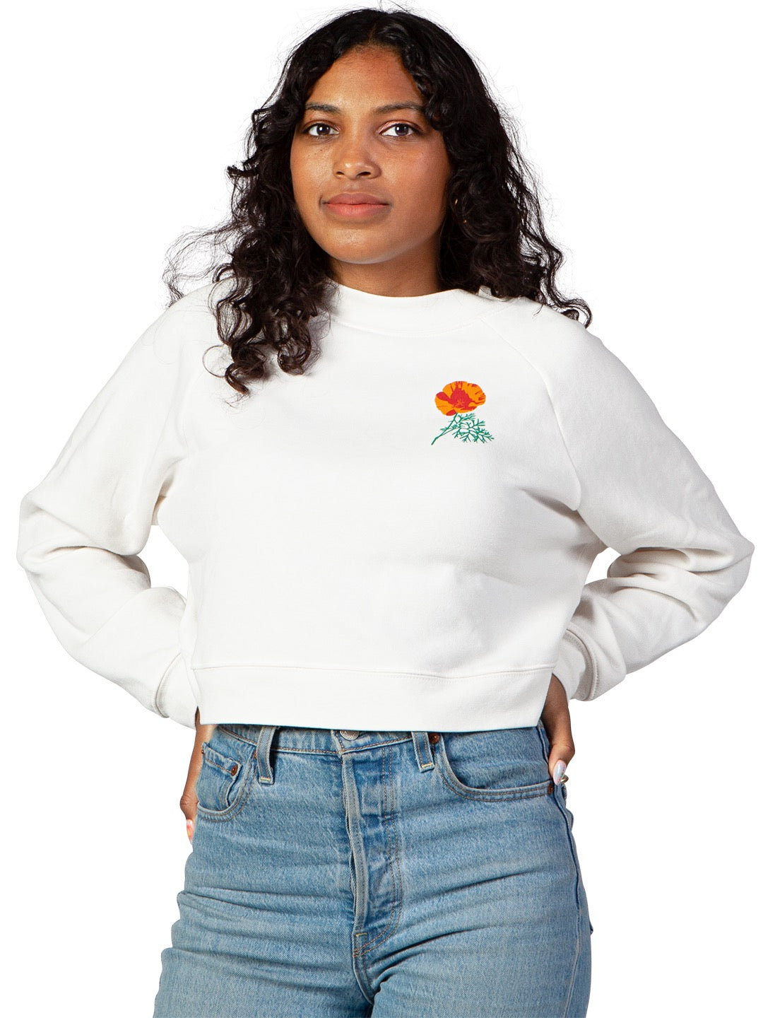 Jen Kindell Poppy Women's Cropped Crewneck Sweatshirt Off White-Culk