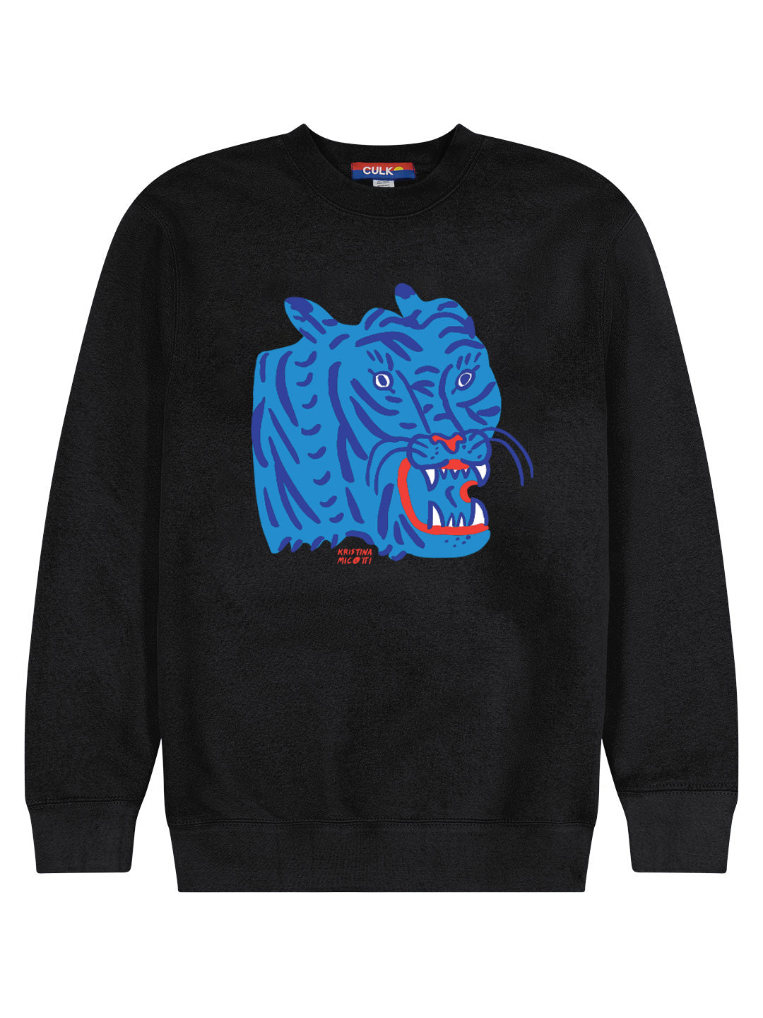 Blue Tiger Crewneck Black by Kristina Micotti-Culk