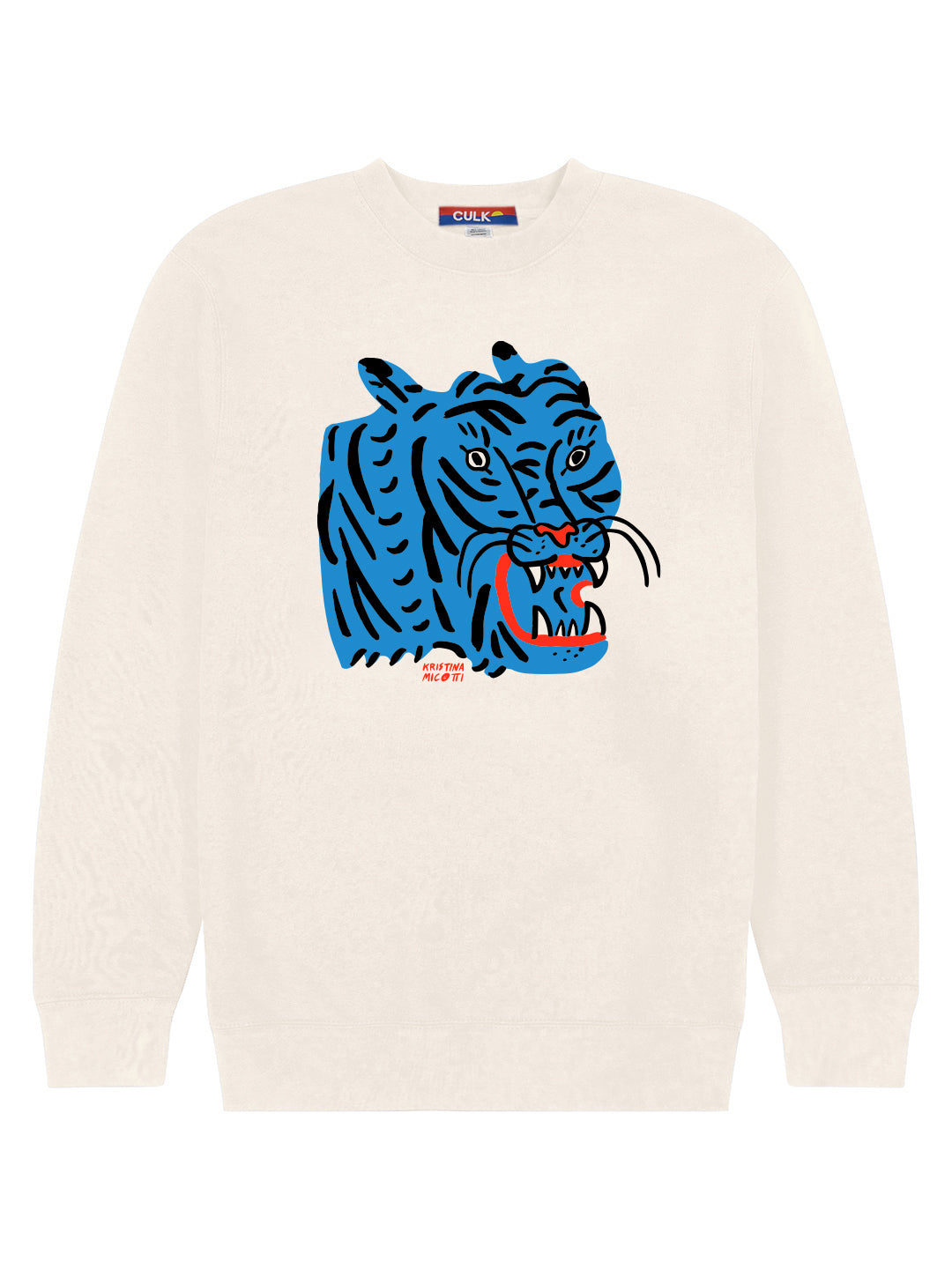 Blue Tiger Crewneck Cream by Kristina Micotti-Culk
