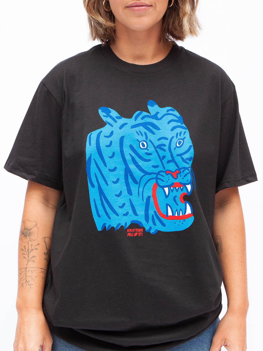 Blue Tiger Tee Black by Kristina Micotti-Culk