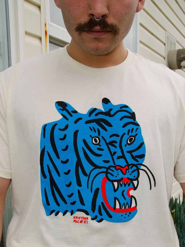 blue tiger lily shirt Blue Tiger Tee Cream by Kristina Micotti