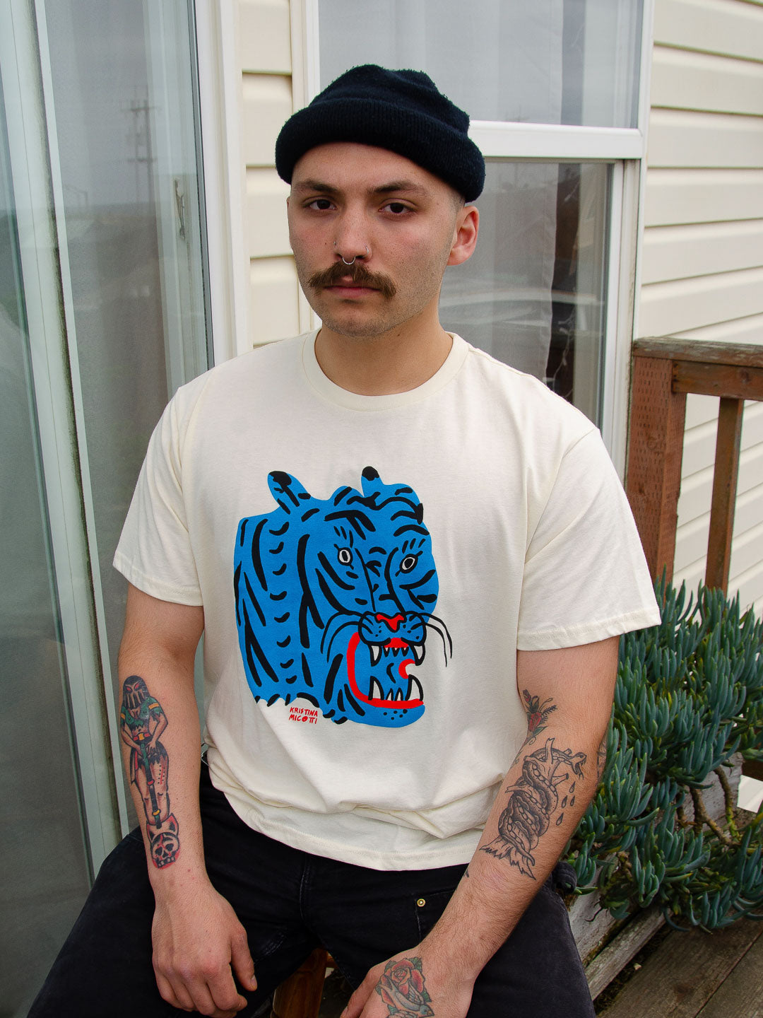 Blue Tiger Tee Cream by Kristina Micotti-Culk