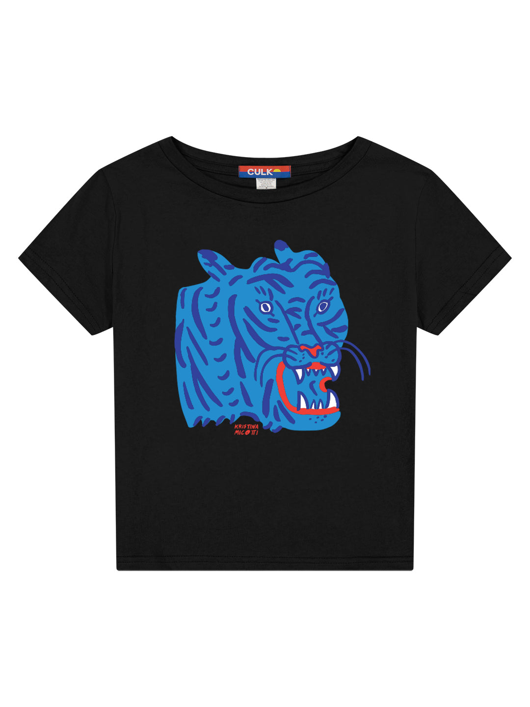 Blue Tiger Women's Tee Black by Kristina Micotti-Culk