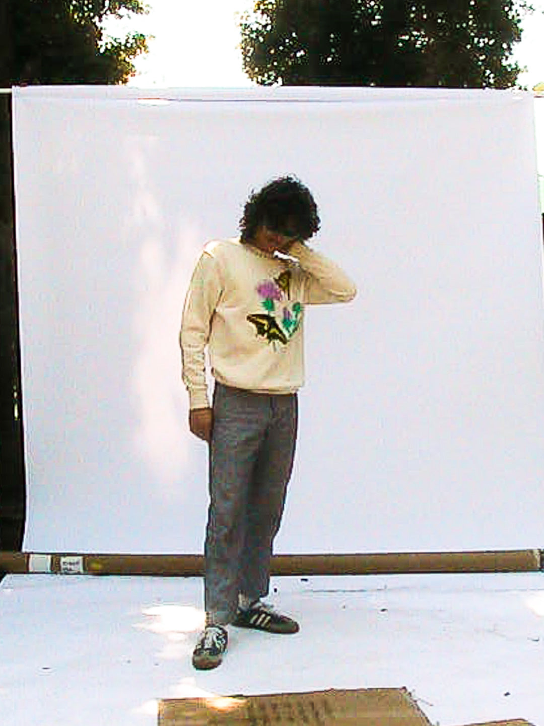 Butterfly Garden Crewneck Cream by Jen Kindell-Culk