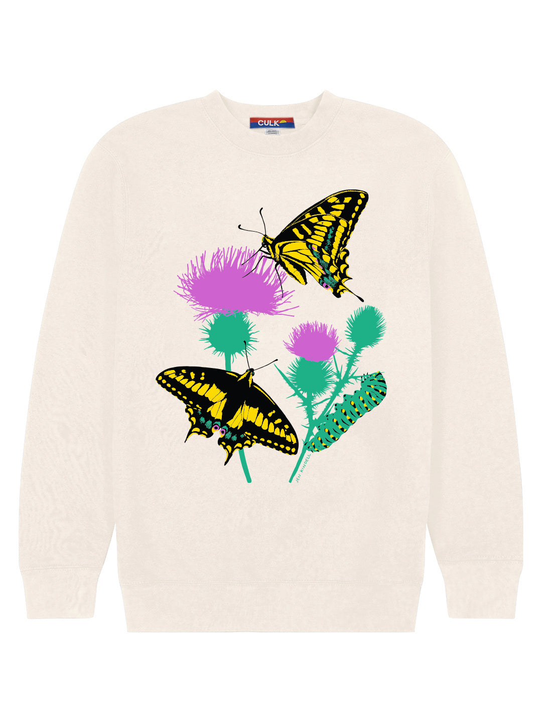 Butterfly Garden Crewneck Cream by Jen Kindell-Culk