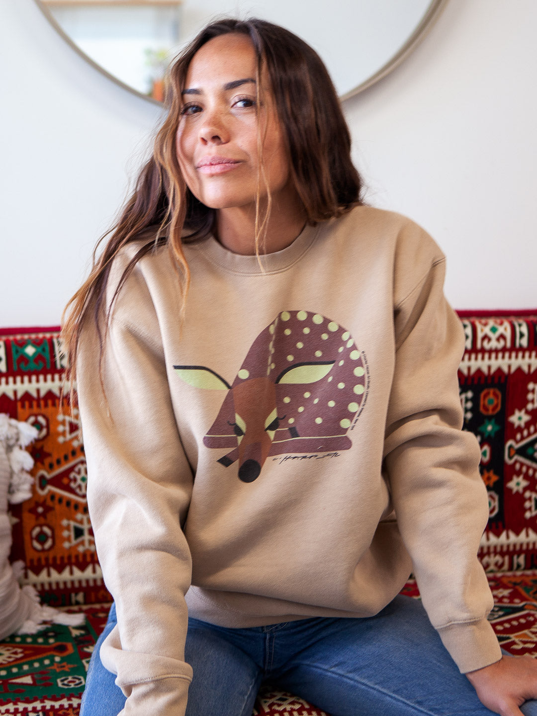 Charley Harper Fawn Unisex Crewneck Sweatshirt Brown-Culk