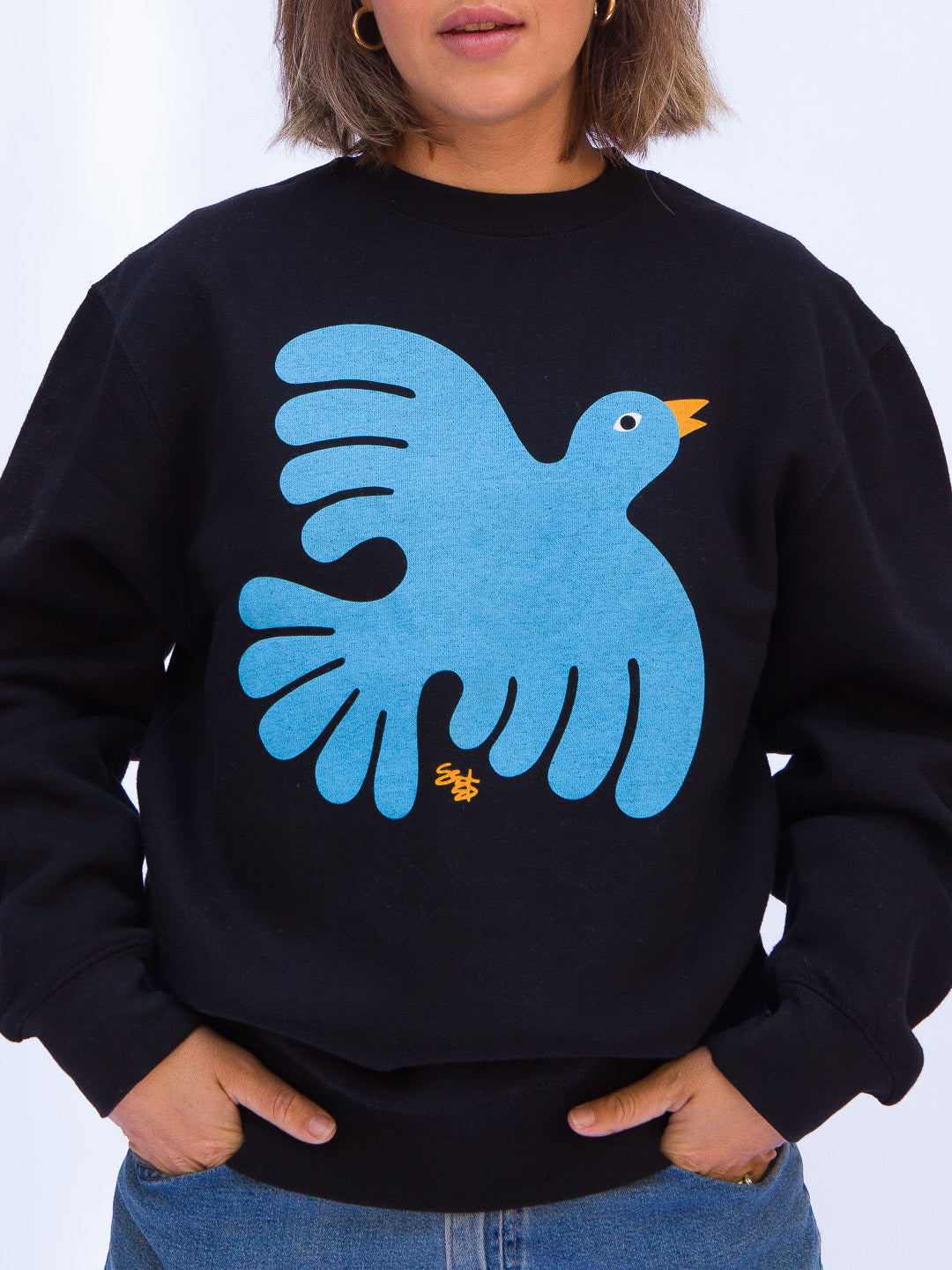 Folk Bird Crewneck Black by Shapes & Colors-Culk