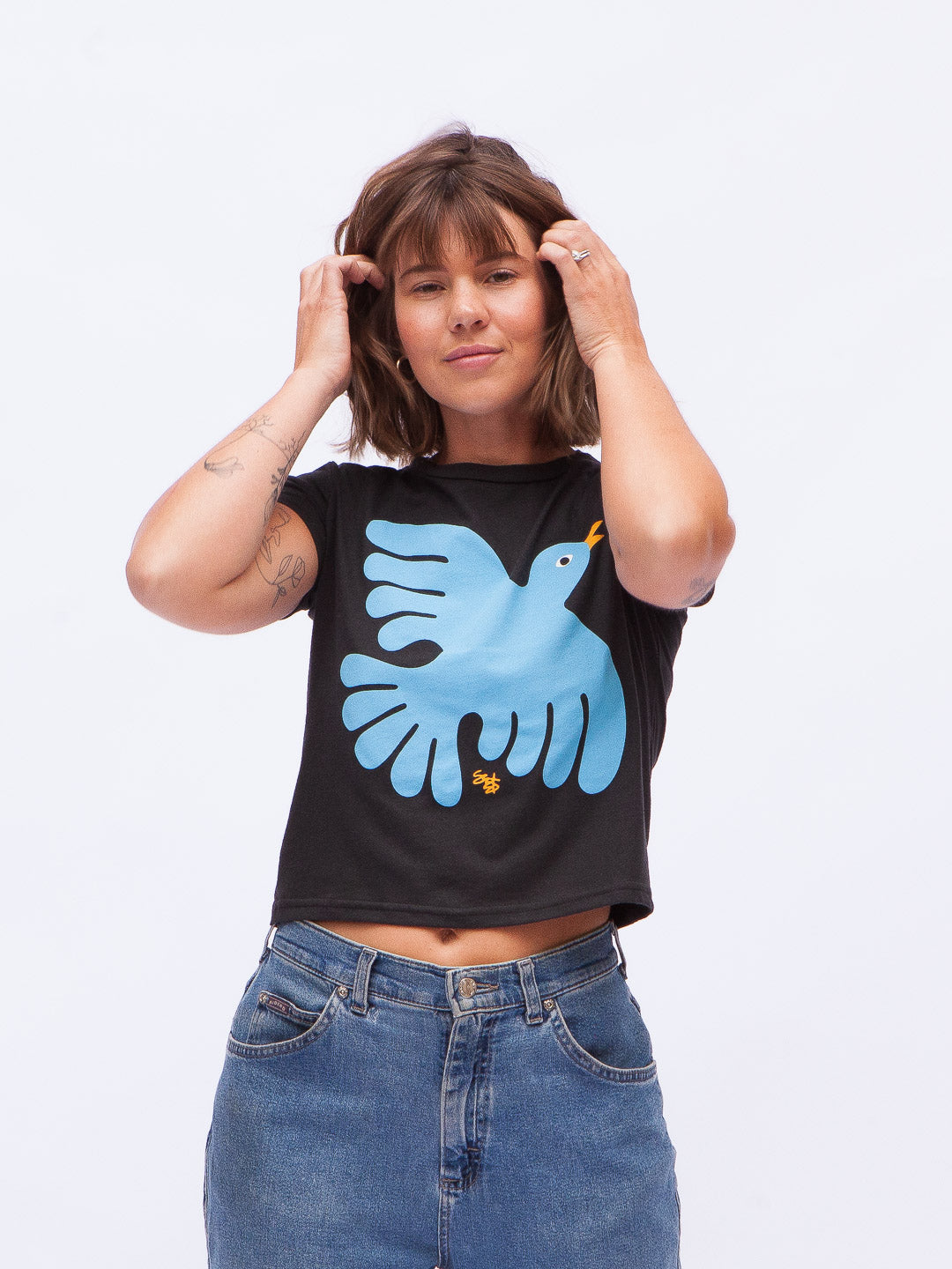 Folk Bird Women's Tee Black by Shapes & Colors-Culk