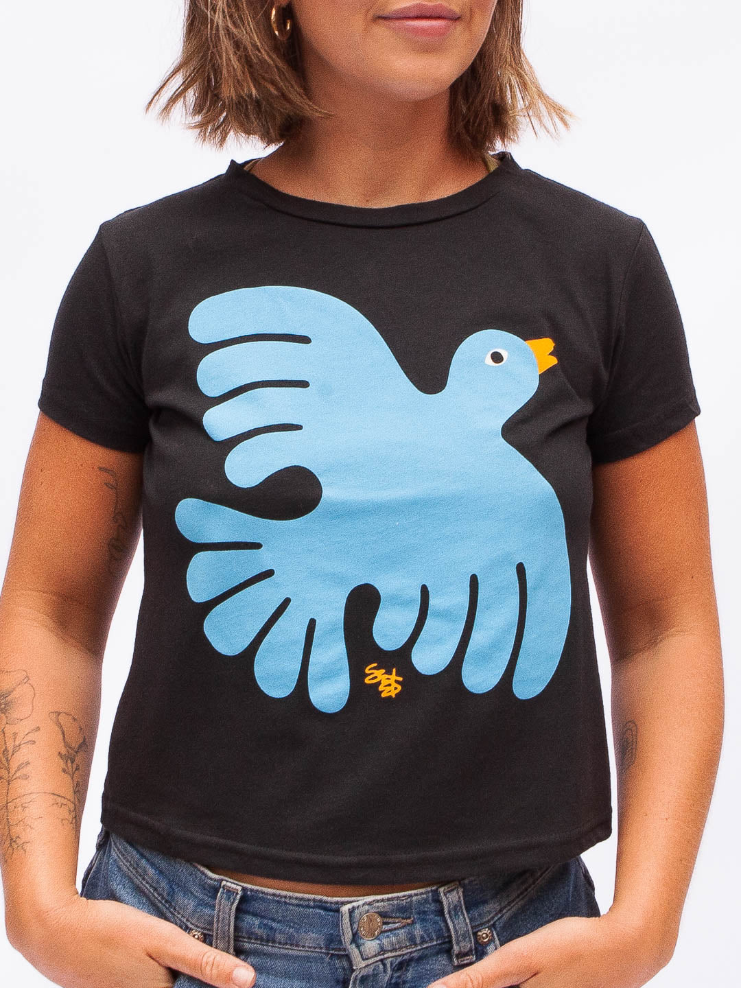 Folk Bird Women's Tee Black by Shapes & Colors-Culk