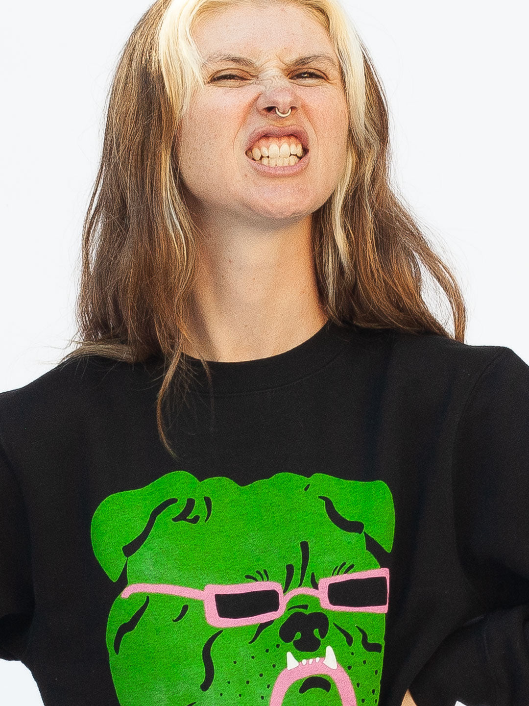 Green Bulldog Crewneck Black by Kristina Micotti-Culk