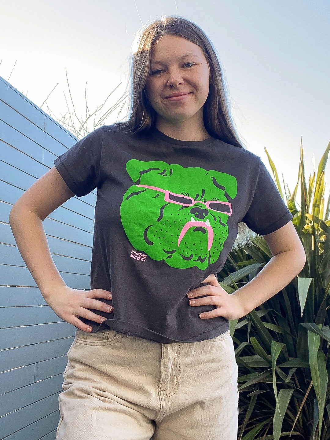 Green Bulldog Women's Tee Black by Kristina Micotti-Culk