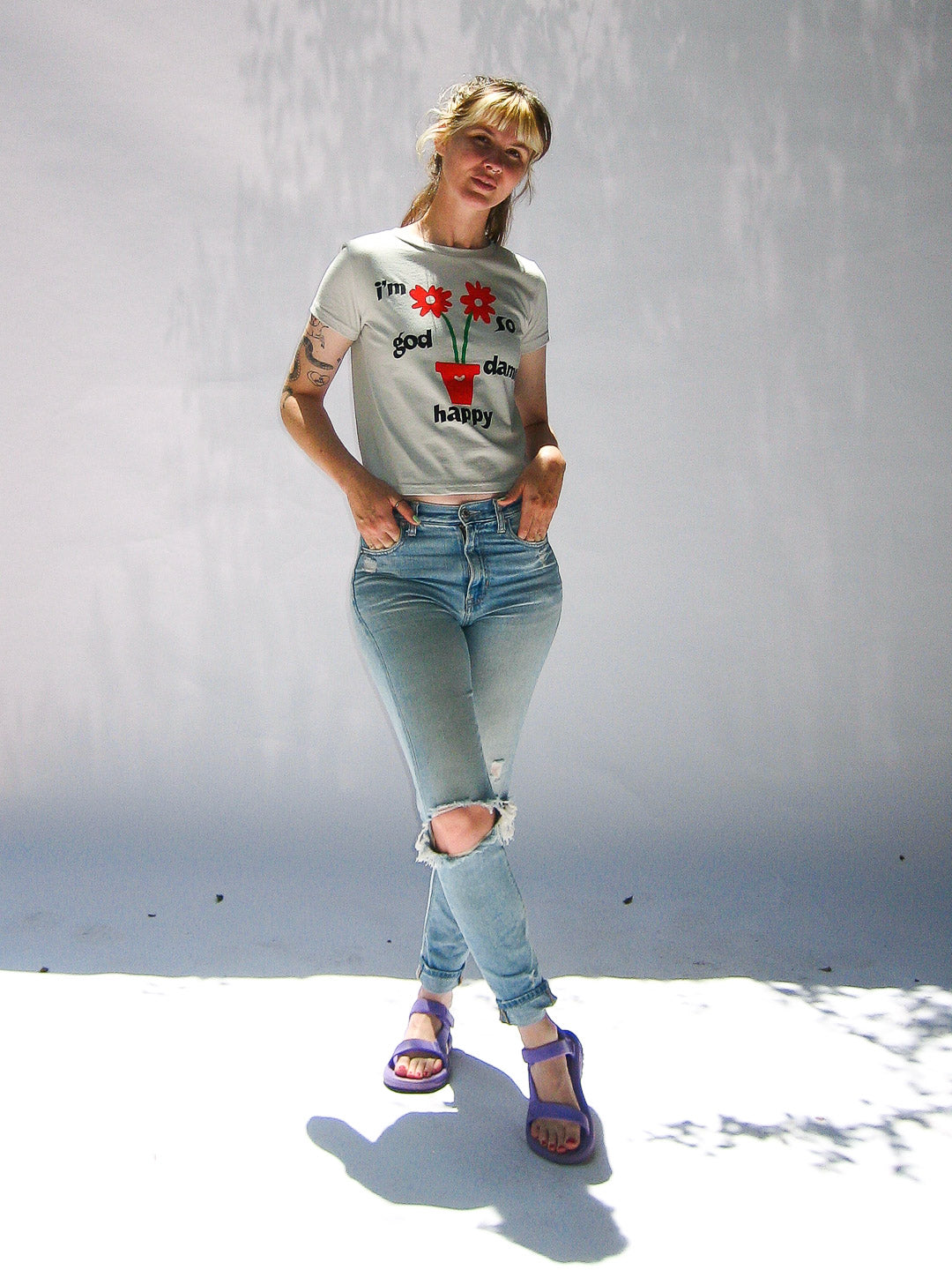 I'm So God Damn Happy Women's Tee Silver-Culk