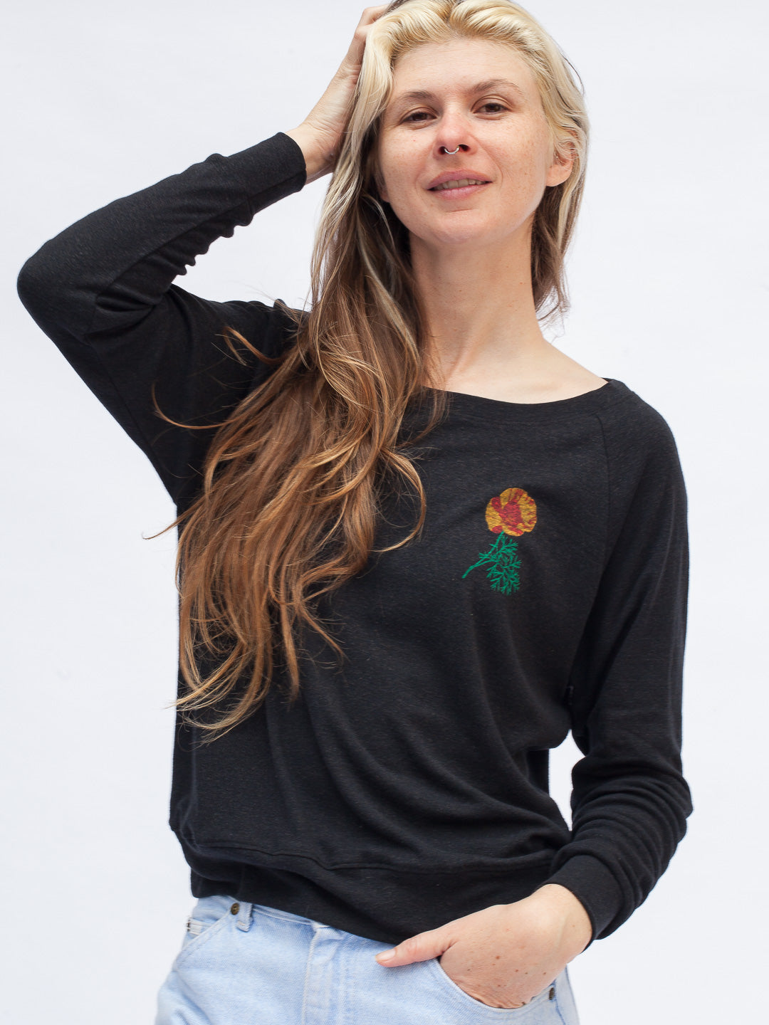 Jen Kindell Poppy Women's Raglan Pullover Tri Black-Culk