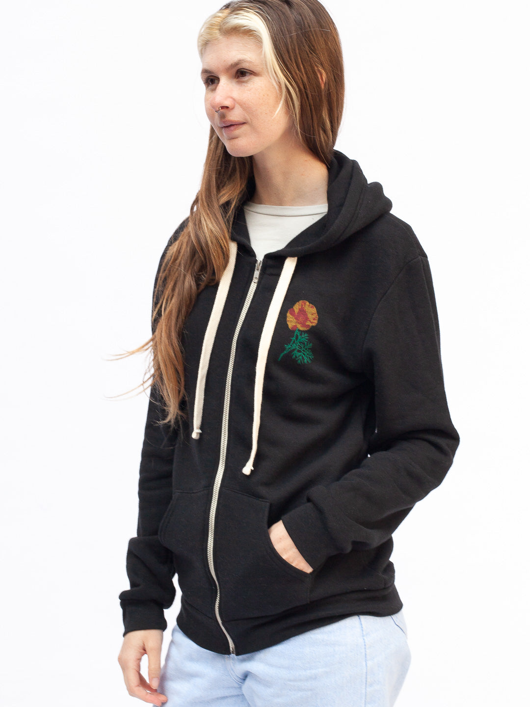 Jen Kindell Poppy Zip-Up Hoodie Tri Black-Culk