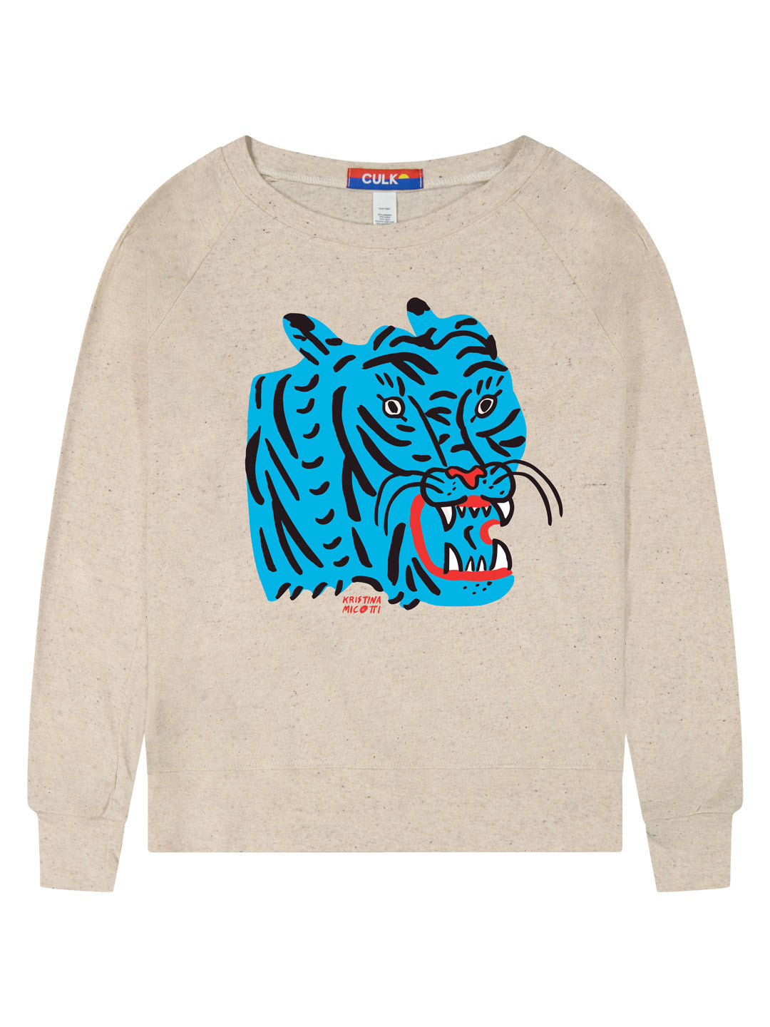 Kristina Micotti Blue Tiger Women's Raglan Pullover Oatmeal-Culk