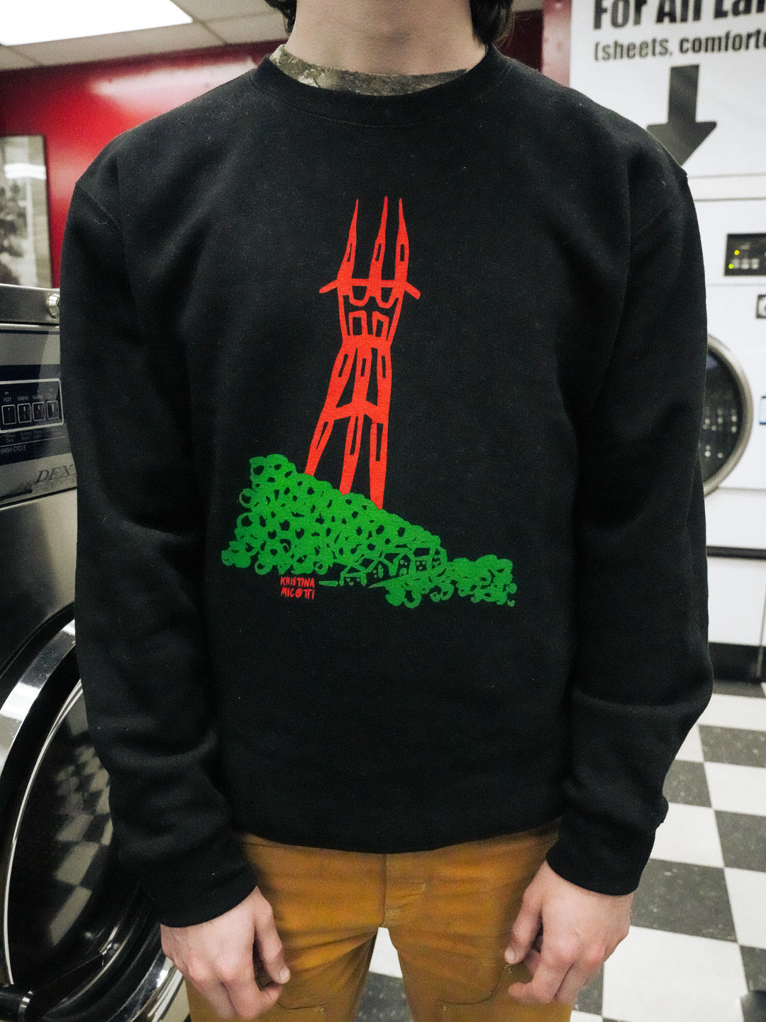 Kristina Micotti Sutro Tower Unisex Crewneck Sweatshirt Black-Culk