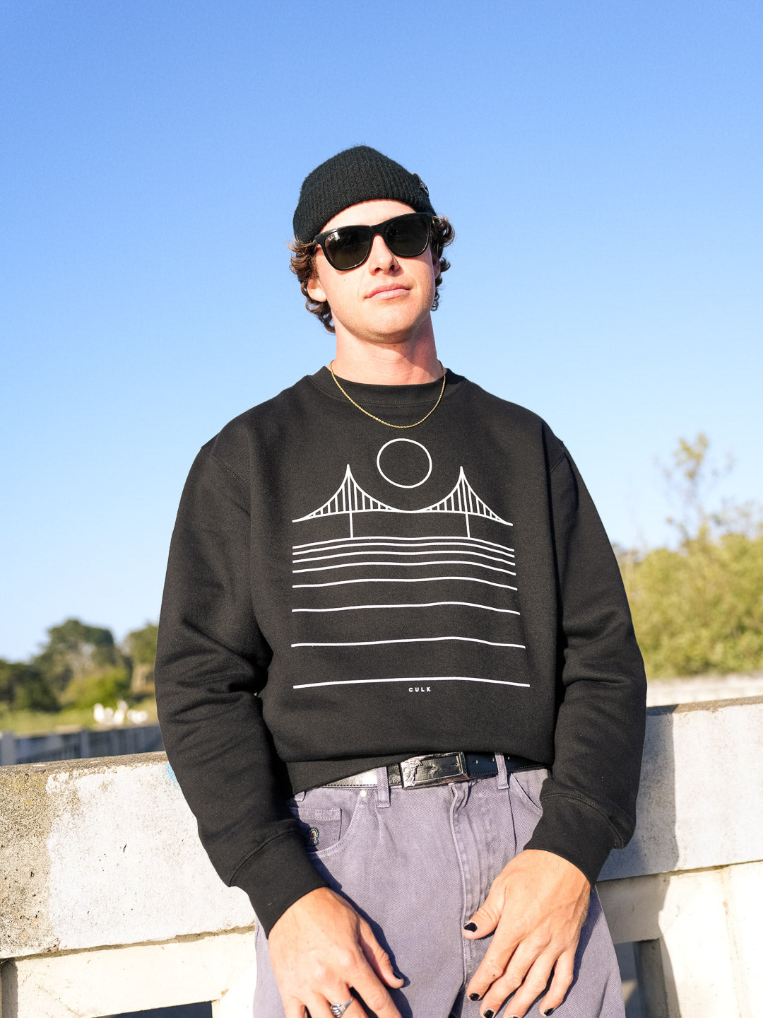 Minimal Bridge Crewneck Sweatshirt Black-Culk