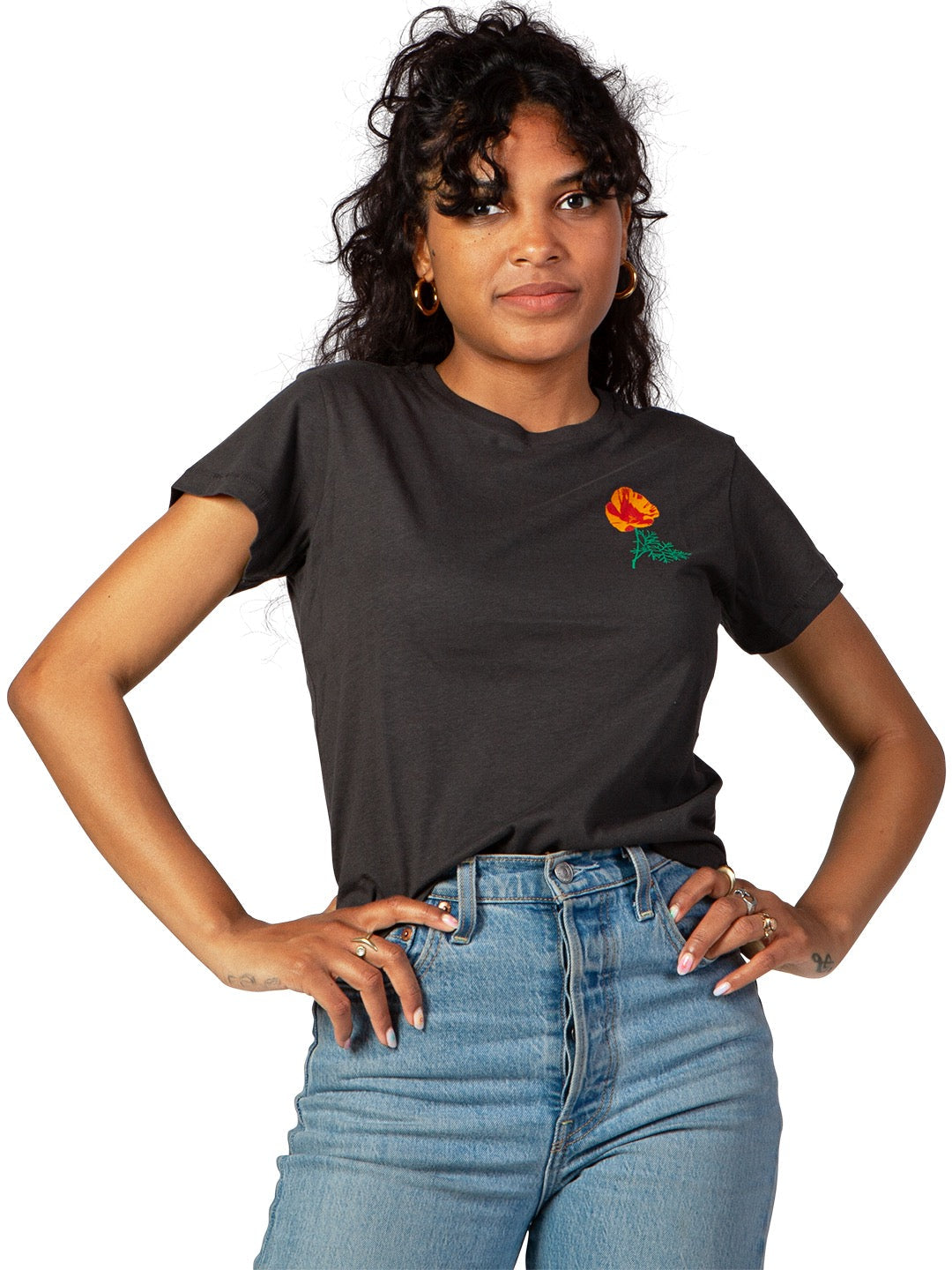 Poppy Women's Tee Black by Jen Kindell-Culk