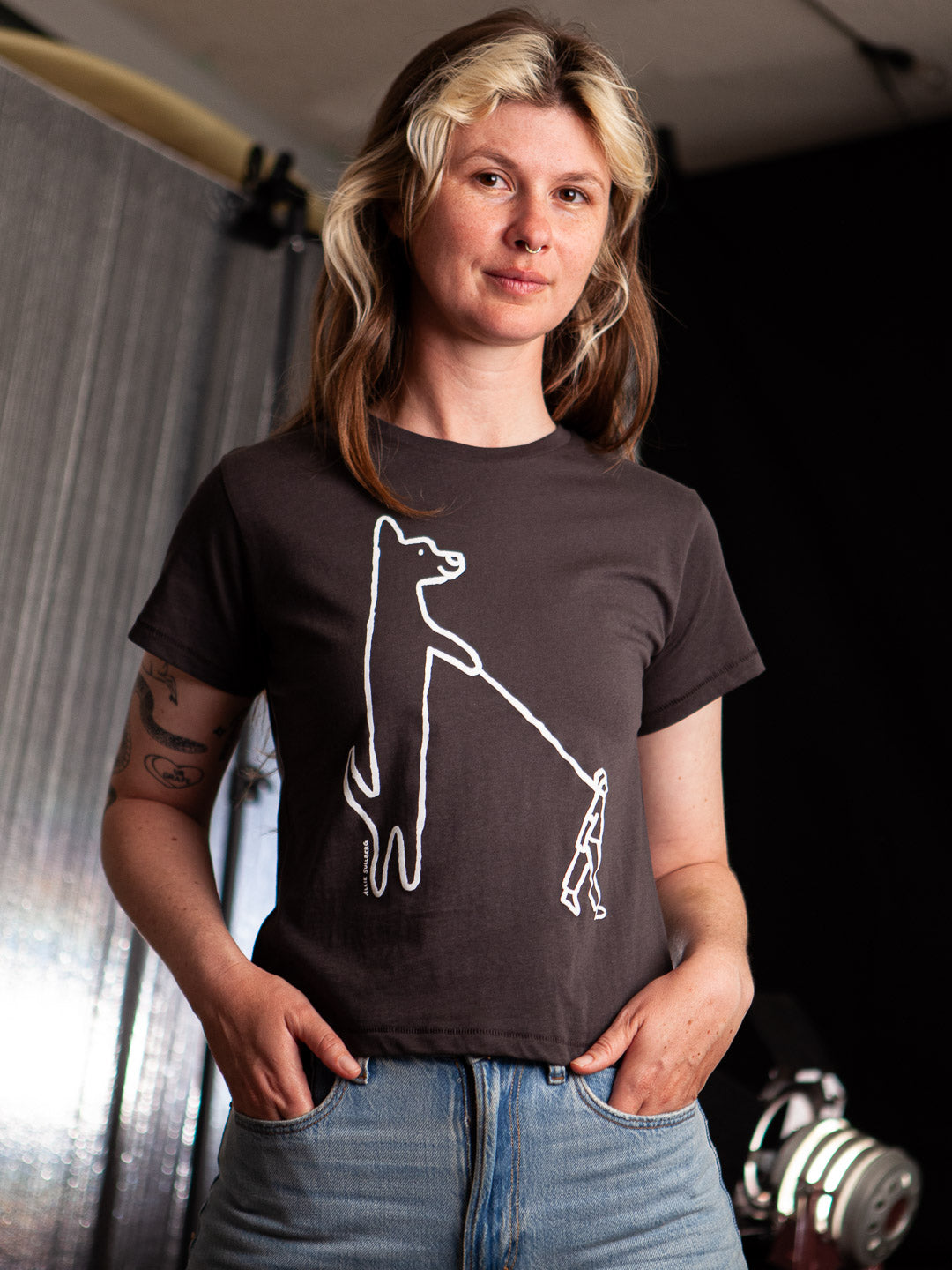 Dog Walker Women's Tee Black by Allie Sullberg