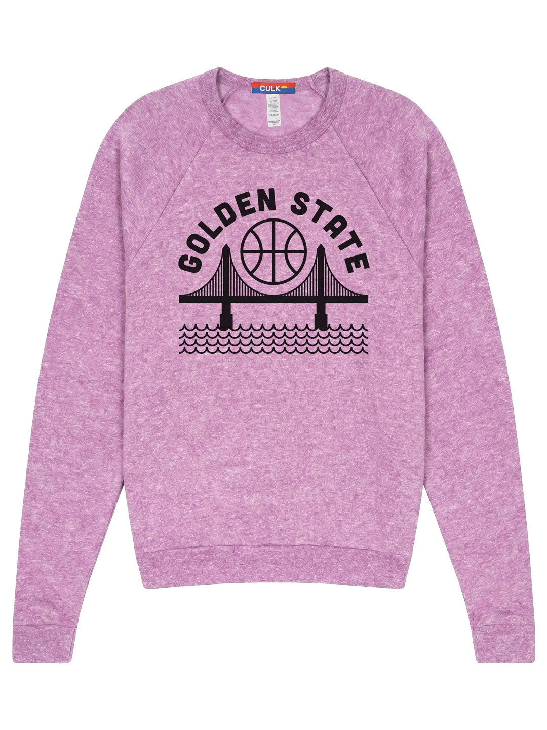 purple tri-blend sweatshirt with &#39;Golden State&#39; design on a white background
