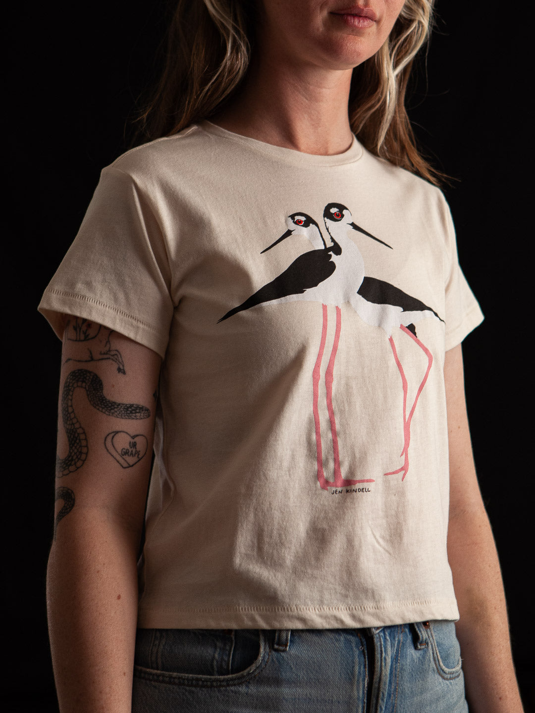 Lovebirds Women's Tee Cream by Jen Kindell