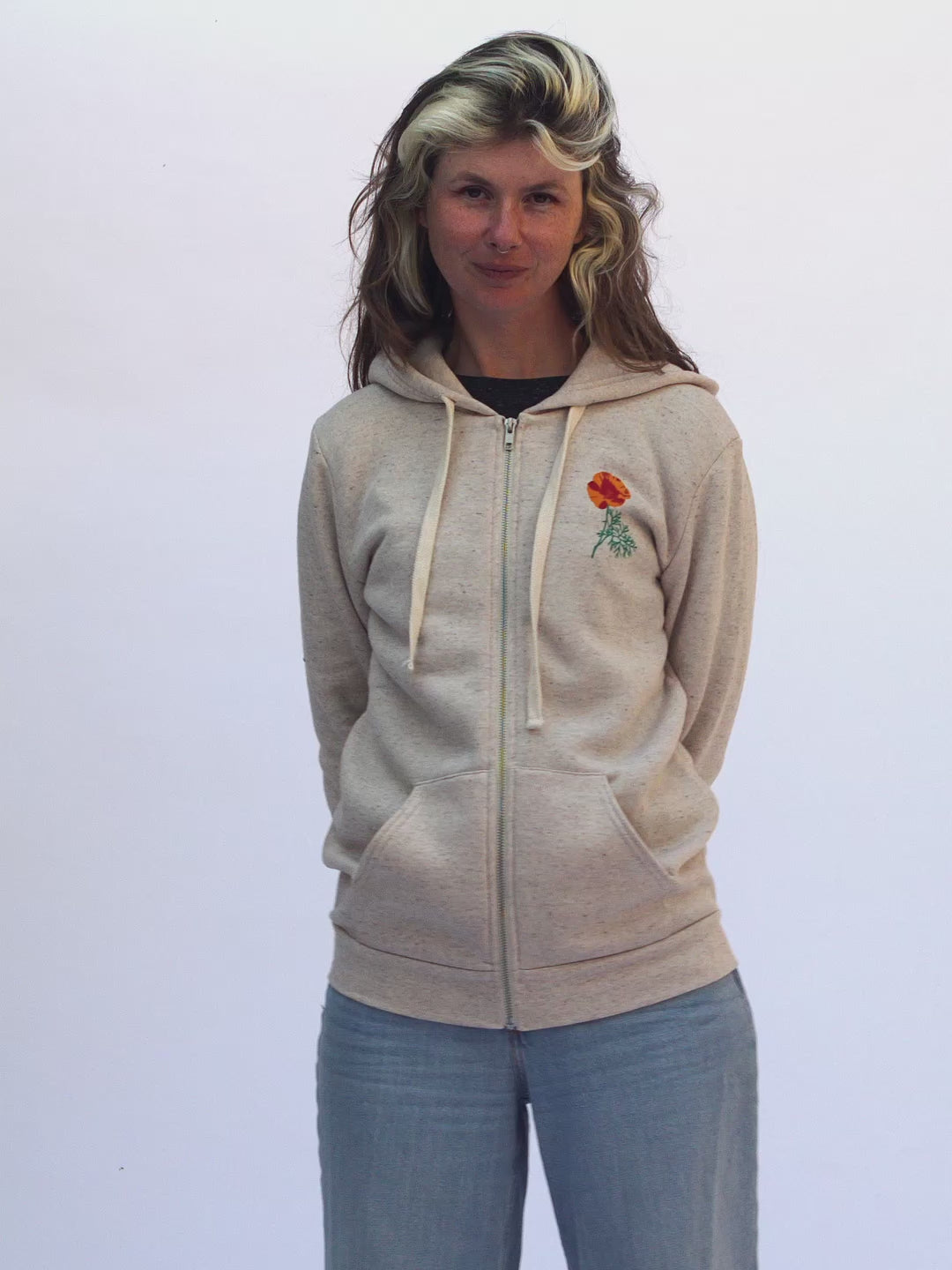 Poppy Zip-up Hoodie Tri-Cream by Jen Kindell