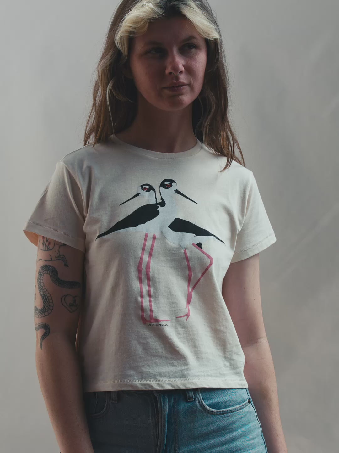 Lovebirds Women's Tee Cream by Jen Kindell
