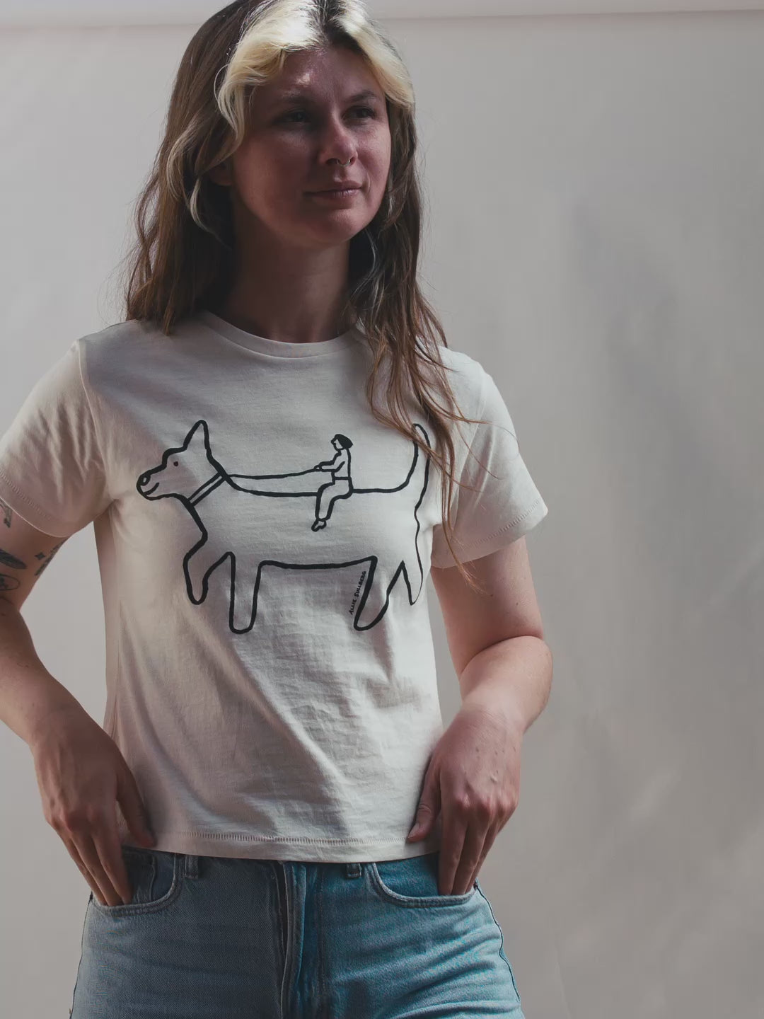 Dog Rider Women's Tee Cream by Allie Sullberg