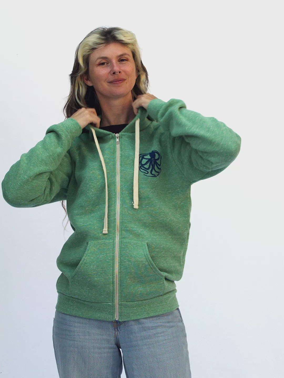 Octopus Zip-up Hoodie Tri-Green
