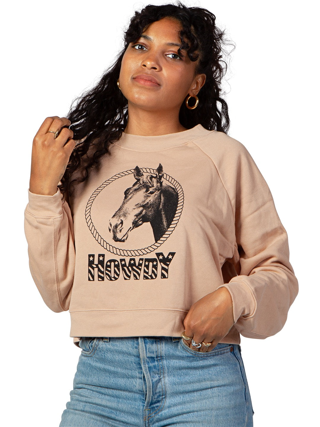 Howdy Horse Women's Cropped Crewneck Sweatshirt Sand-Culk