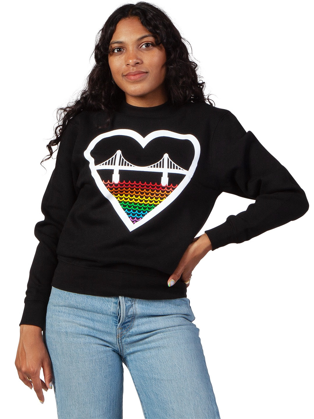 I Heart SF Rainbow Unisex Crewneck Sweatshirt Black-Culk