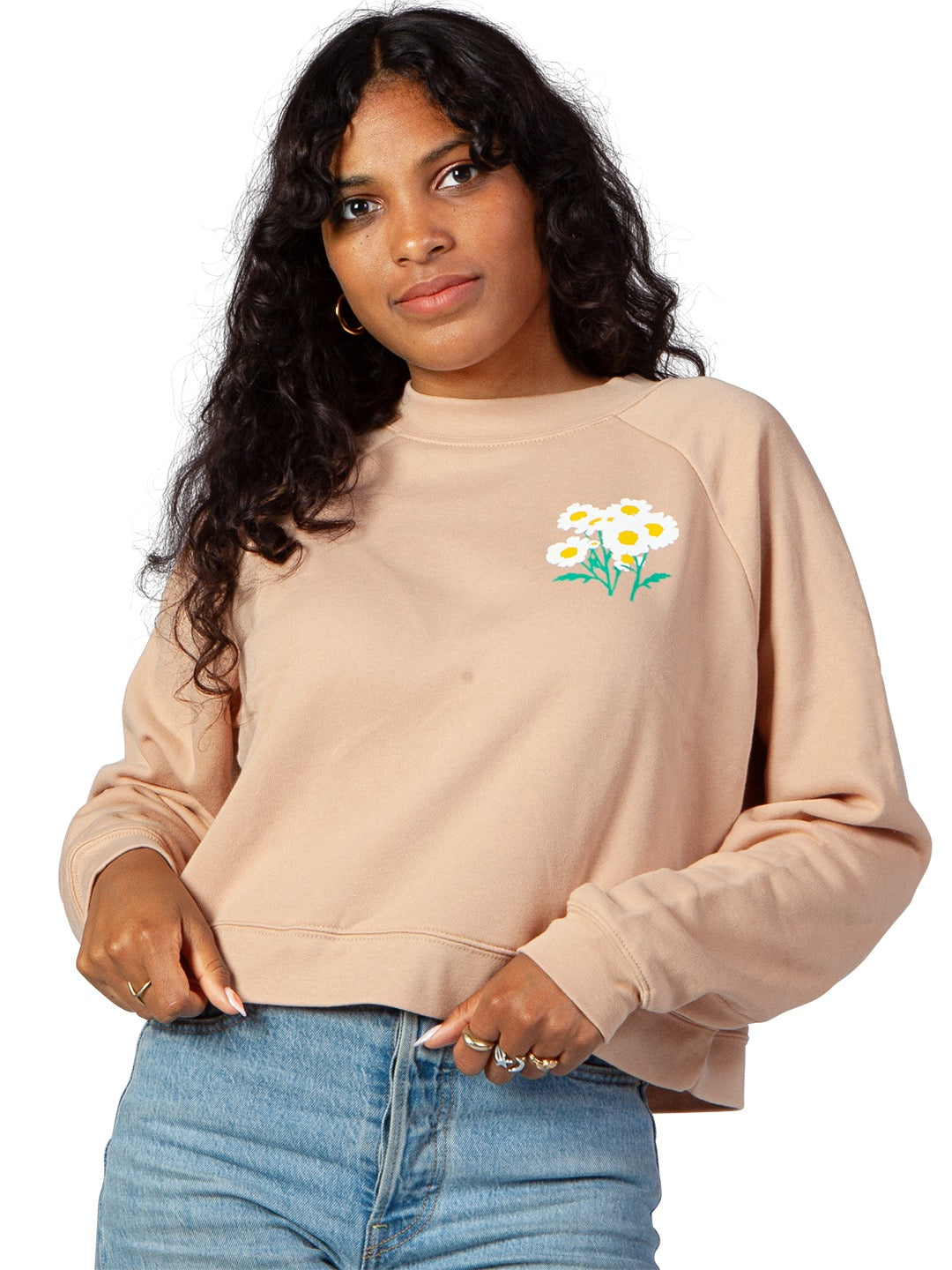 Jen Kindell Daisy Women's Cropped Crewneck Sweatshirt Sand-Culk