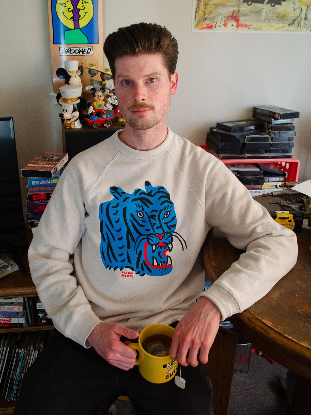 Kristina Micotti Blue Tiger Crewneck Sweatshirt Cream-Culk