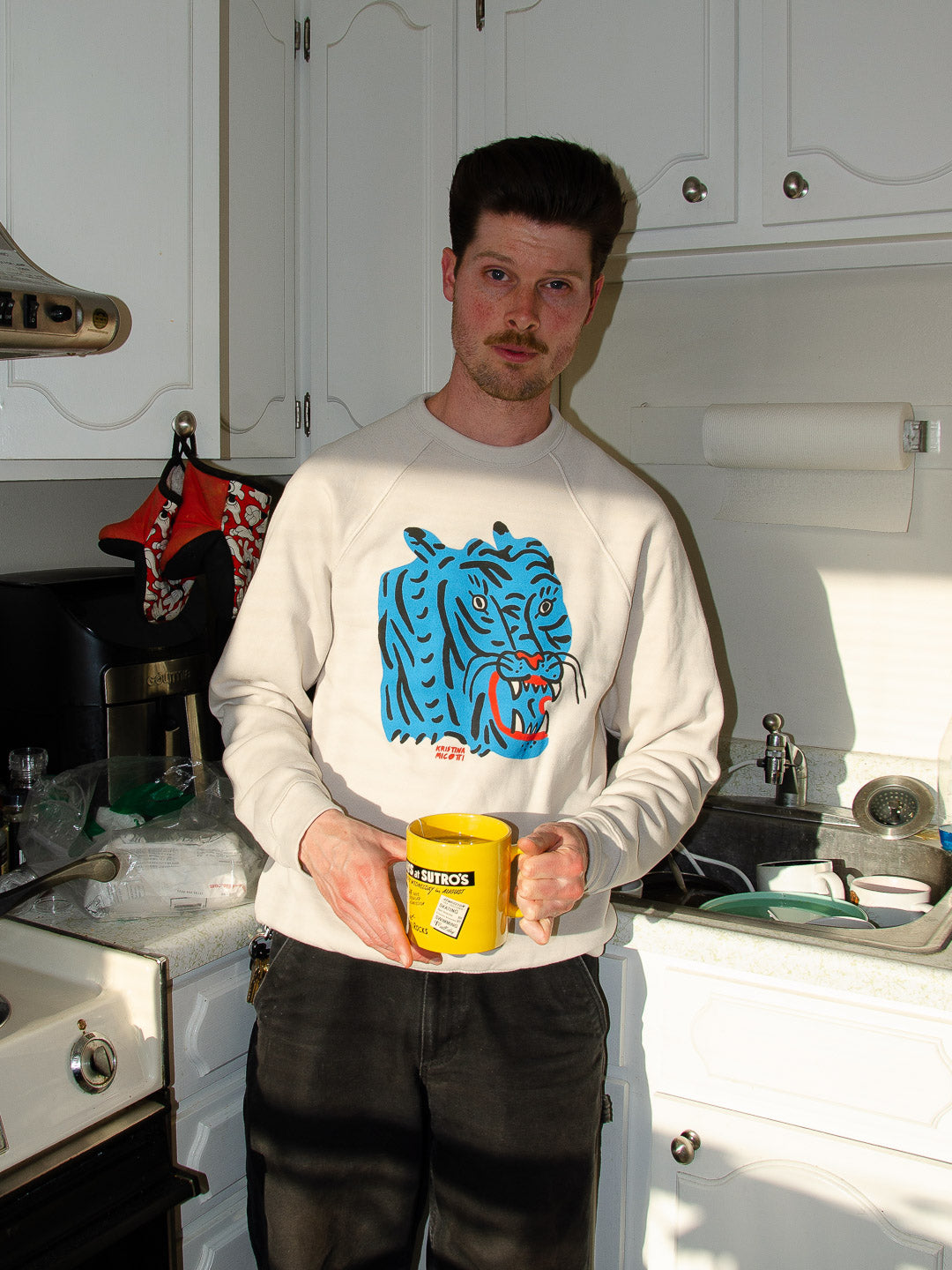 Kristina Micotti Blue Tiger Crewneck Sweatshirt Cream-Culk