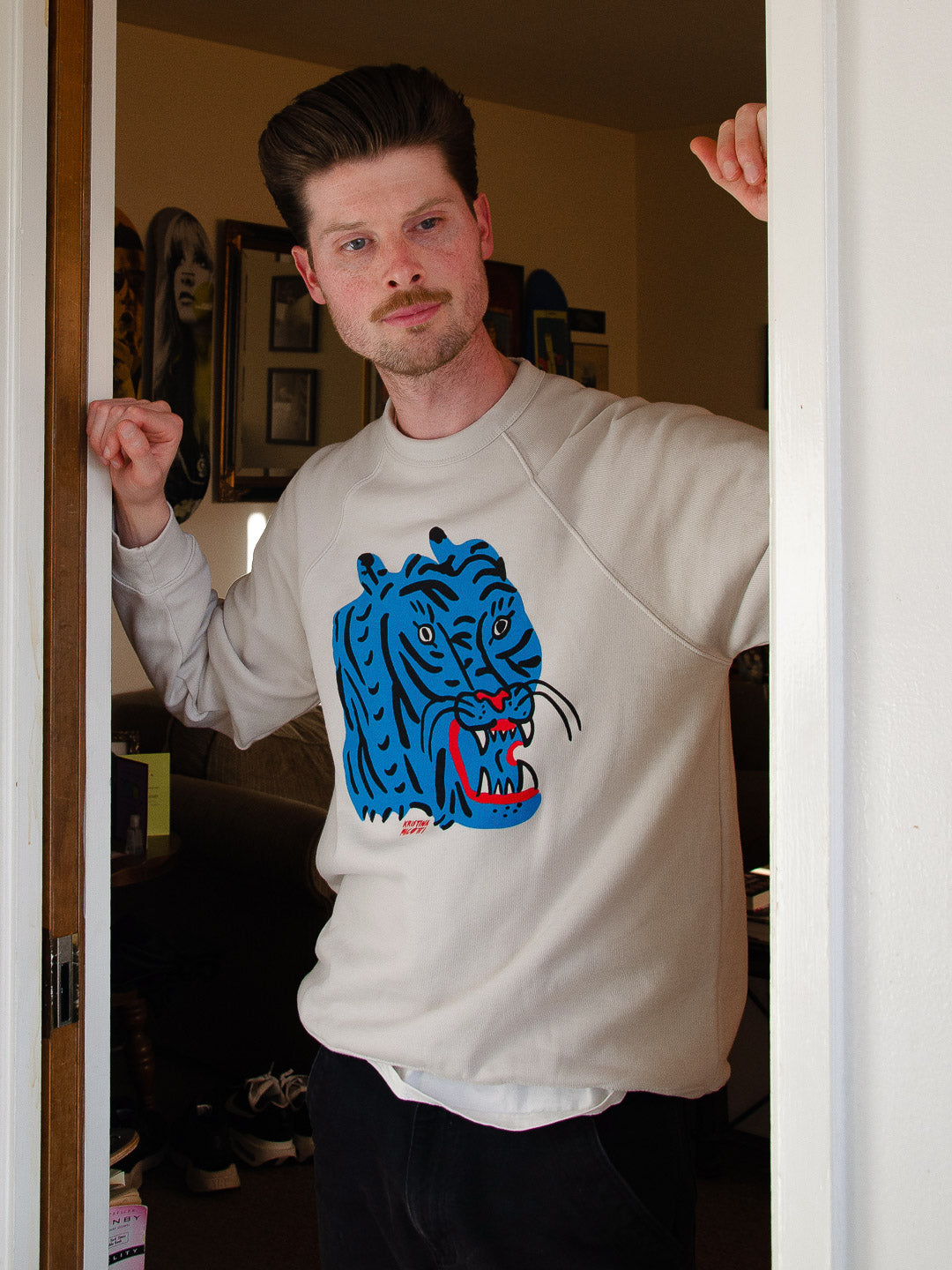 Kristina Micotti Blue Tiger Crewneck Sweatshirt Cream-Culk