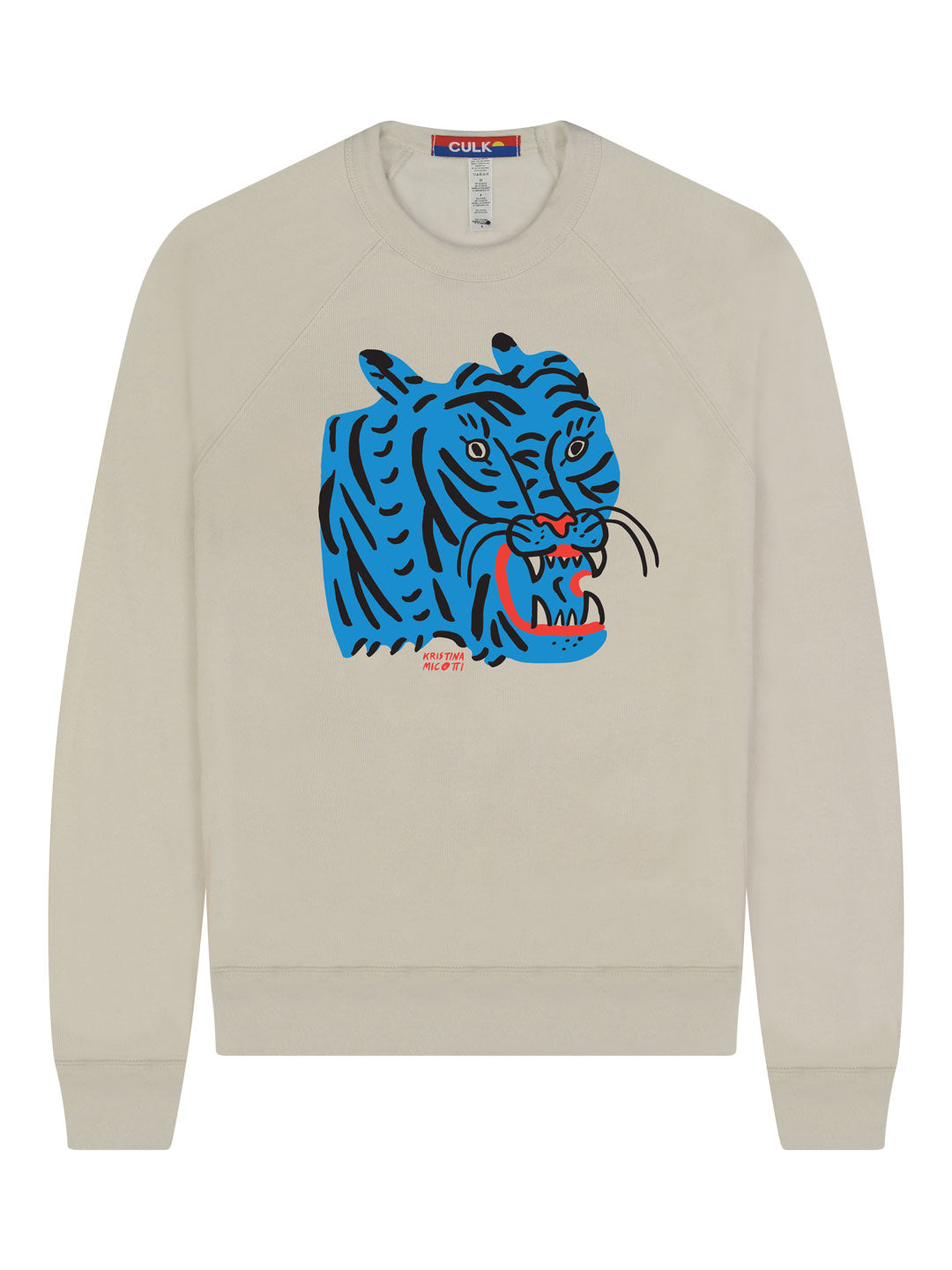 Kristina Micotti Blue Tiger Crewneck Sweatshirt Cream-Culk