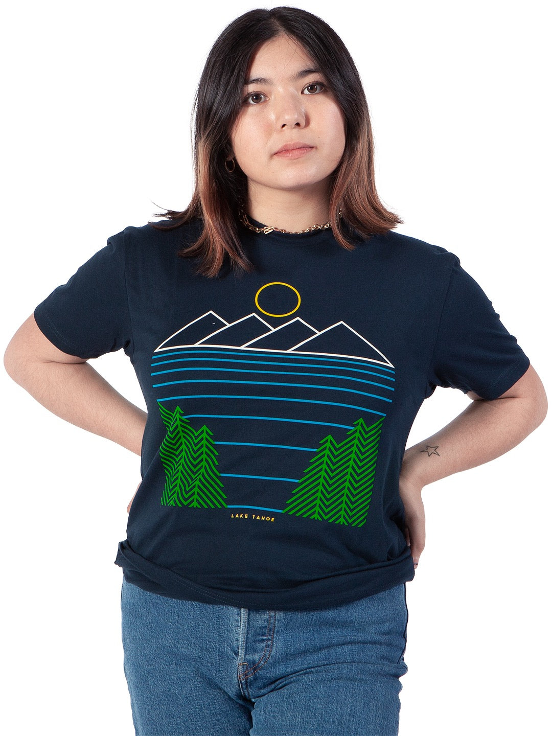 Minimal Lake Tahoe Unisex Tee Navy-Culk
