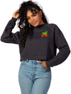 Patch Ya Later Strawberry Women&#39;s Cropped Crewneck Sweatshirt Faded Black-Culk