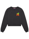 Patch Ya Later Strawberry Women&#39;s Cropped Crewneck Sweatshirt Faded Black-Culk