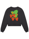 Patch Ya Later Strawberry Women&#39;s Cropped Crewneck Sweatshirt Faded Black-Culk