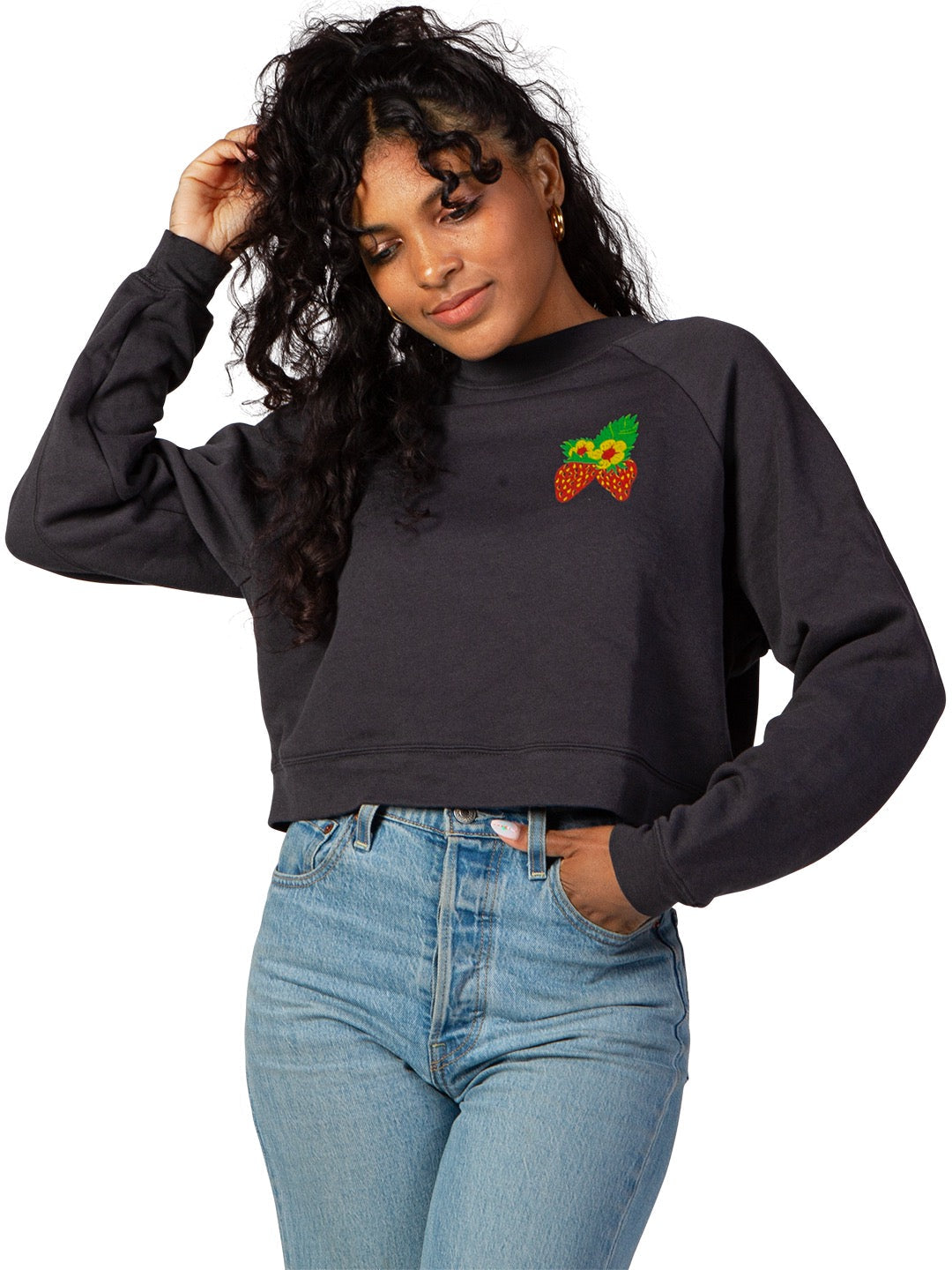 Strawberry Women's Cropped Crewneck by Patch Ya Later-Culk